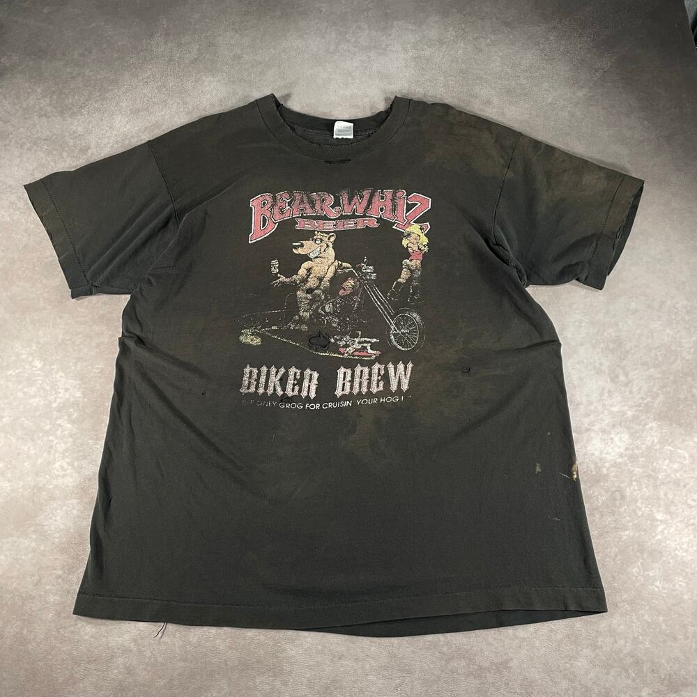 90’s Grunge Biker Thrashed Biker Brew Bear T-shirt Men’s XL